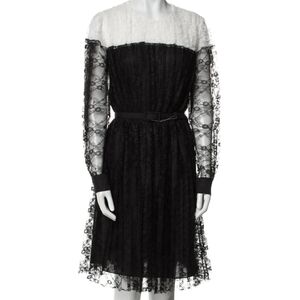 Mikael Aghal Elegant Black and White Lace Dress